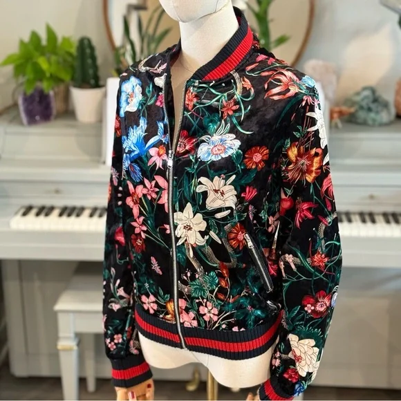 Stellah Floral Velvet Bomber Jacket – Size L - Picture 8 of 12